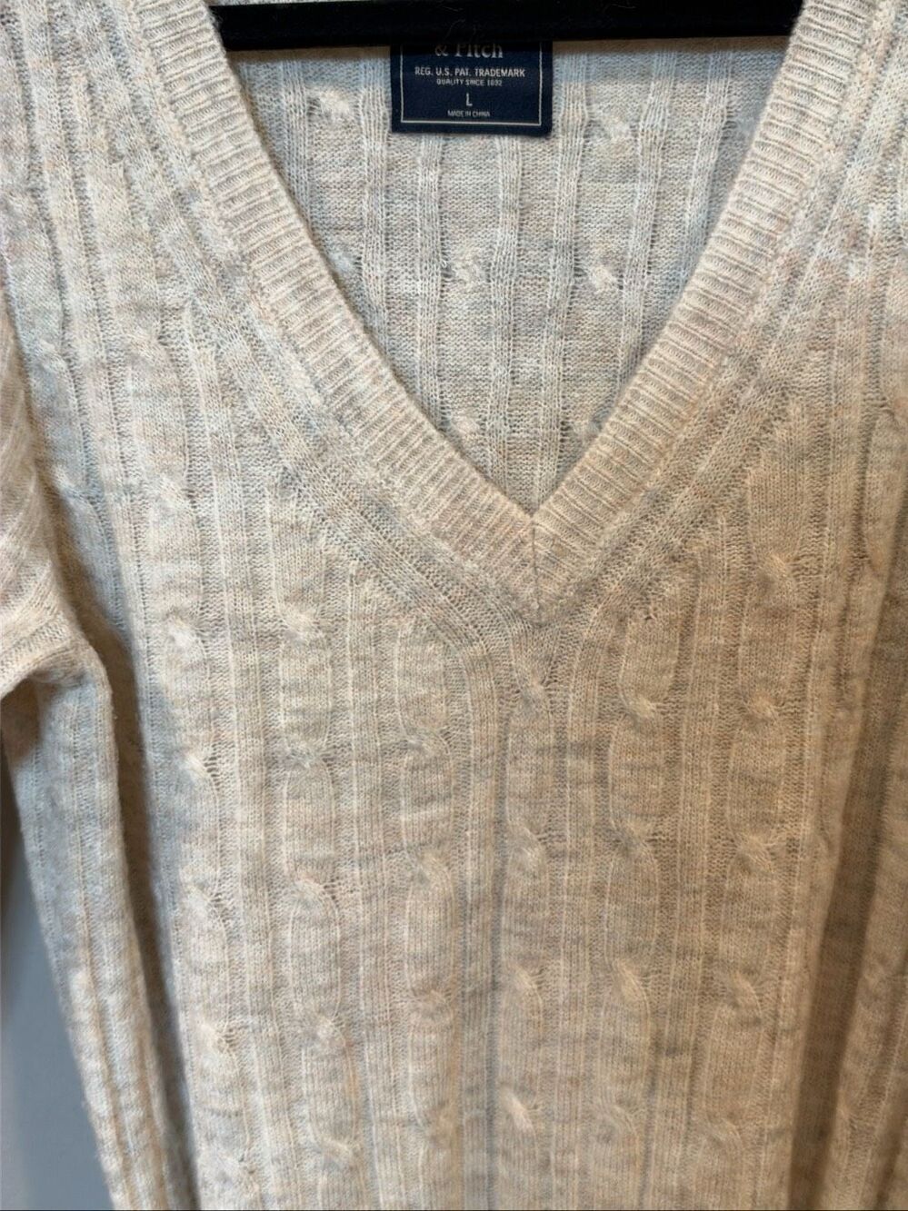 Abercrombie & Fitch Ribbed Knit Sweater Midi Dress Belted V-Neck Oatmeal L